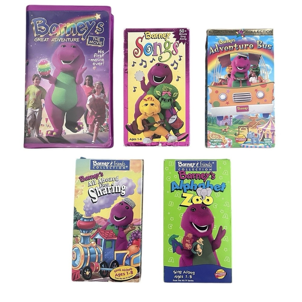 Vintage Barney Purple Dinosaur VHS Lot 5 Great Adventure‎ Songs Adventure Bus +